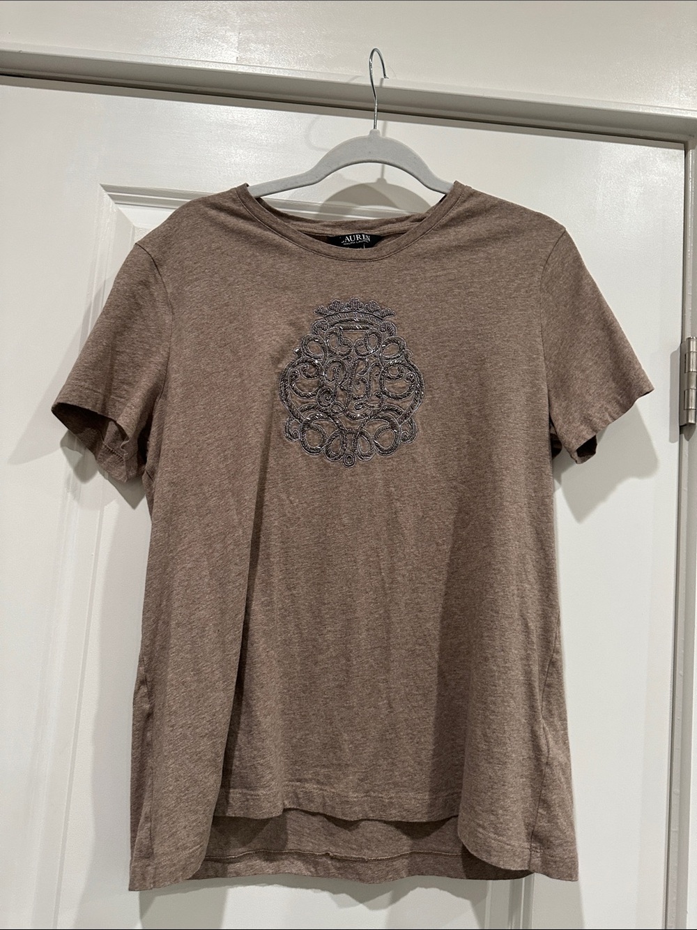 Lauren Ralph Lauren Brown Short-Sleeve Tee with Embroidered Medallion